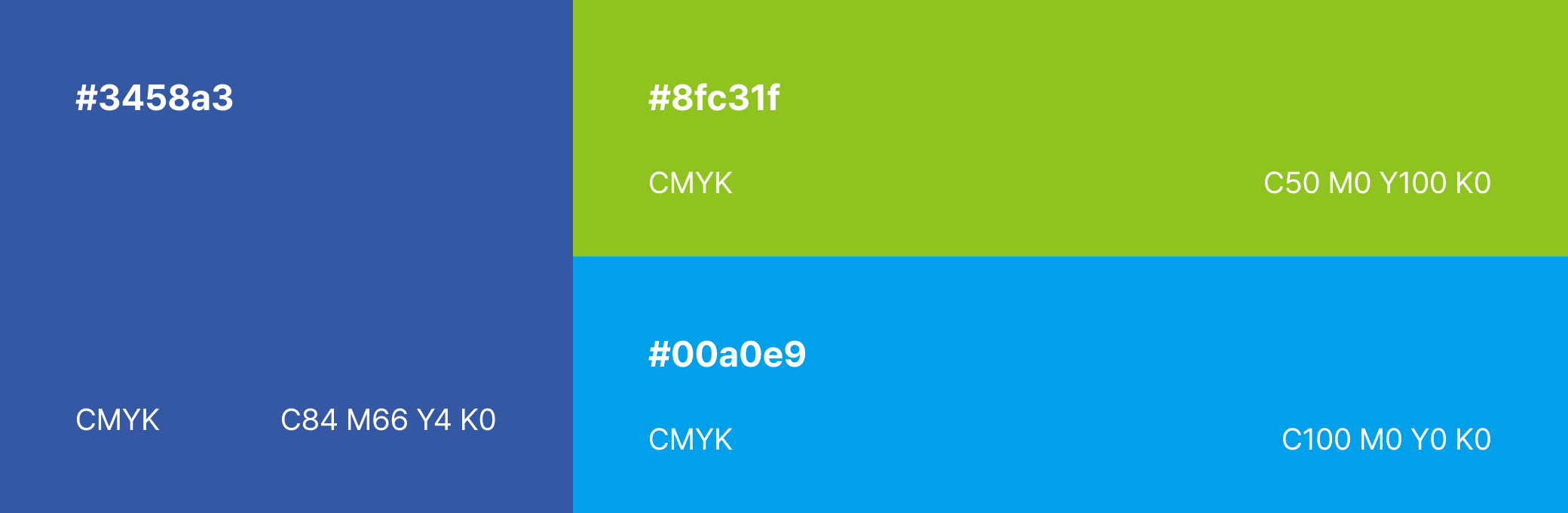 씨더블유에이치텍 색상규정(#3458a3(C84 M66 Y4 K0),#8fc31f(C50 M0 Y100 K0),#00a0e9(C100 M0 Y0 K0))